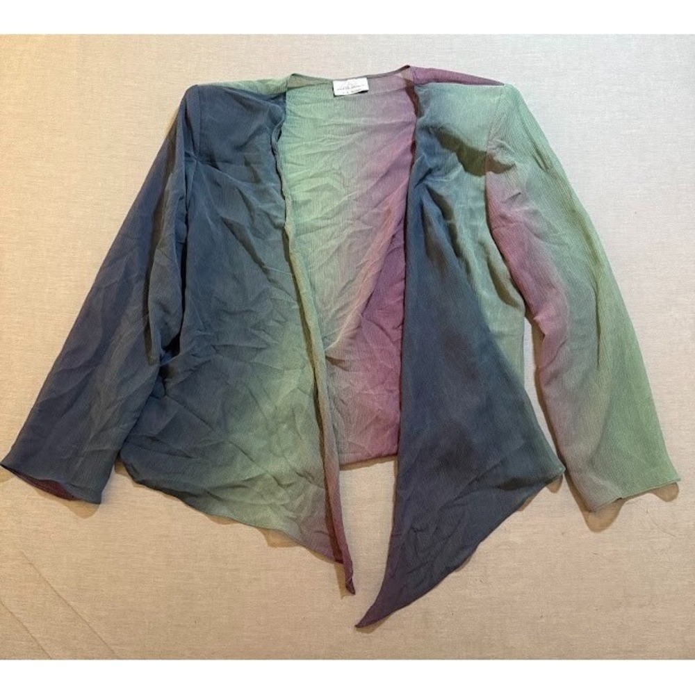JC Collection Sheer Shirt Womens Medium Blue Purple Open Front Cardigan USA.